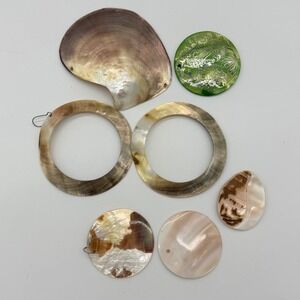 Vintage Mother of Pearl Shell Pendant Lot Jewelry Making Supplies Hoops Discs